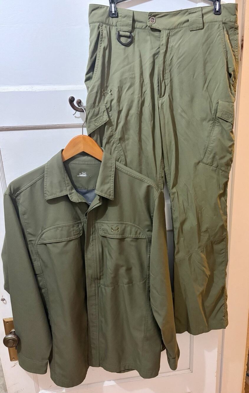 Z7 Under Armour Pants Men 32x32 Green Ripstop Fish Slayer Medium Shirt